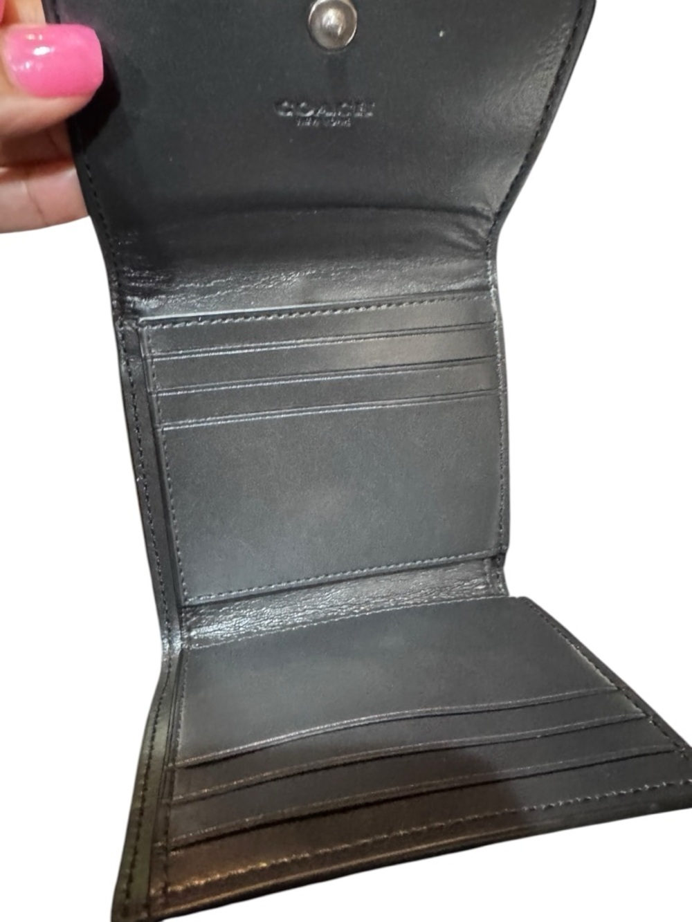 Coach Small Black Trifold Signature Canvas Wallet - Picture 9 of 15